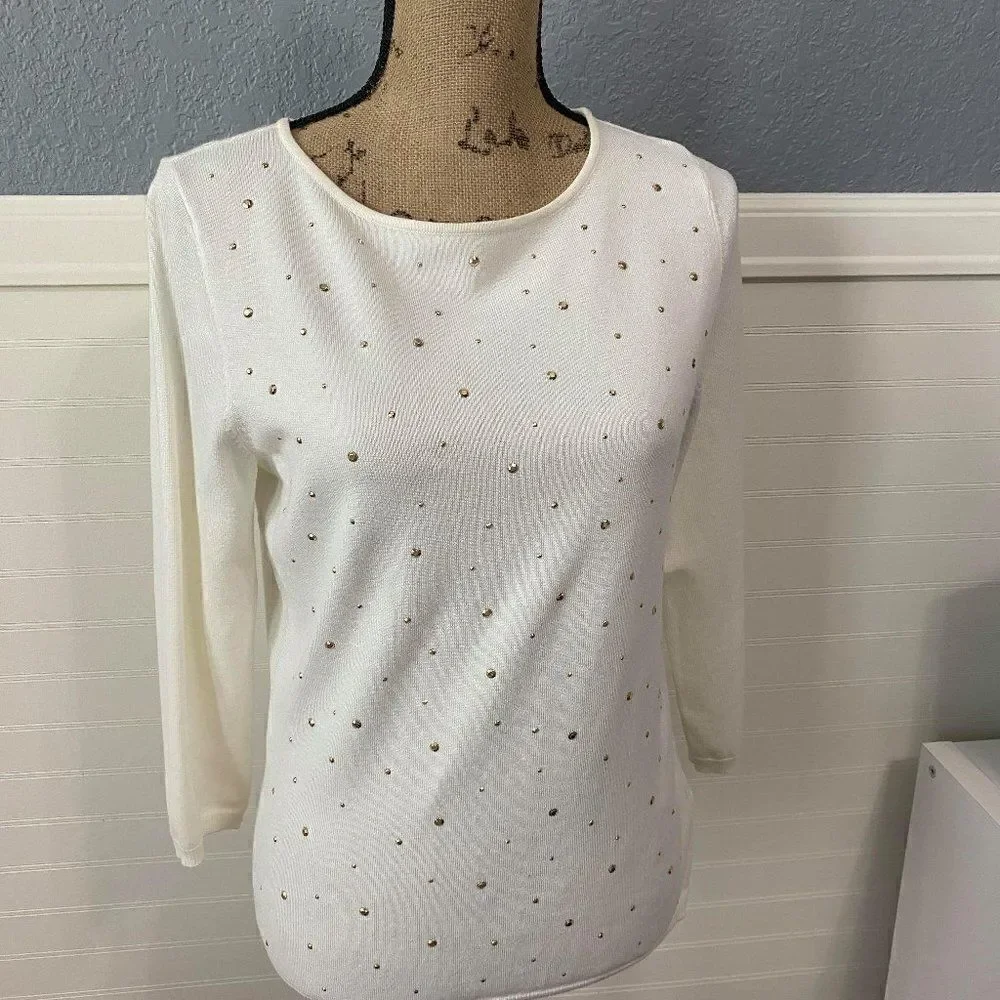 Ruby Rd Petite Cream Sweater w/ Rhinestones
